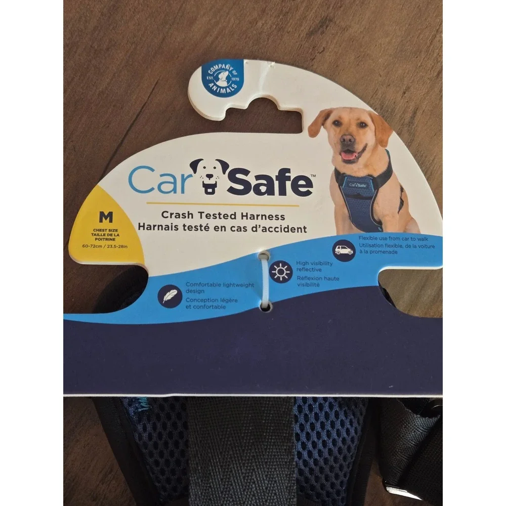 CarSafe Crash Tested Dog Harness Medium Blue Black Reflective Padded Breathable